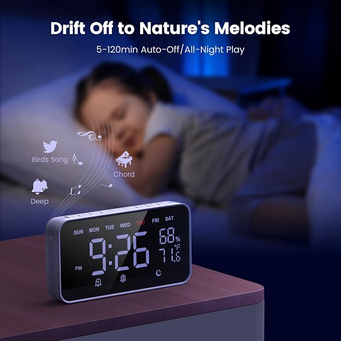 Dekala Bed Shaker Loud Alarm Clock for Heavy Sleepers Adults, Vibrating Dual Alarm Clocks for Bedrooms, Large Display Auto Dimmer,Temperature & Humidity Detect, 7-Day Programmable, Ideal Gift - Image 7