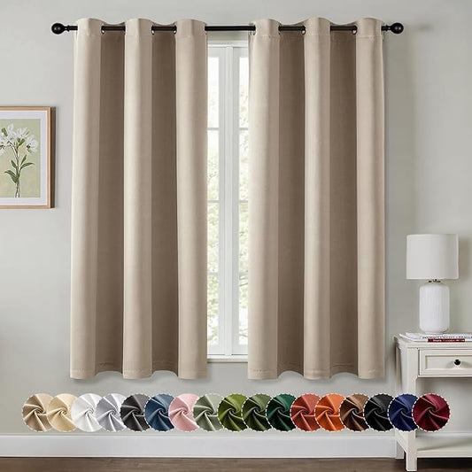 MIULEE Taupe Blackout Curtains for Bedroom Living Room 63 Inches Long 2 Panels, Thermal Insulated Room Darkening Drapes Grommet Noise Reducing Light Blocking Window Treatments 40x63 Inch