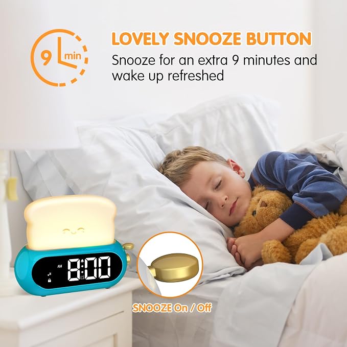 Kids Alarm Clocks for Bedroom, Cute Digital Clock with Night Light, 10 Ringtones, 10 Volumes, Nap Timer, Brightness Dimmer, Snooze, Bedside Alarm Clocks for Boys Teens Birthday Gift, Plug-in Use - Image 4