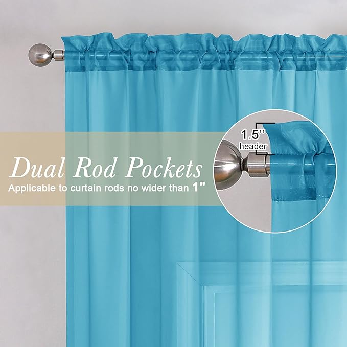 Lecloud Turquoise Sheer Curtains for Living Room Decor 84 Inches Long 2 Pcs, Light Filtering Airy Bedroom Curtains, Window Treatments Rod Pockets Drapes for Dining Room, Each Panel 59" W x 84" L