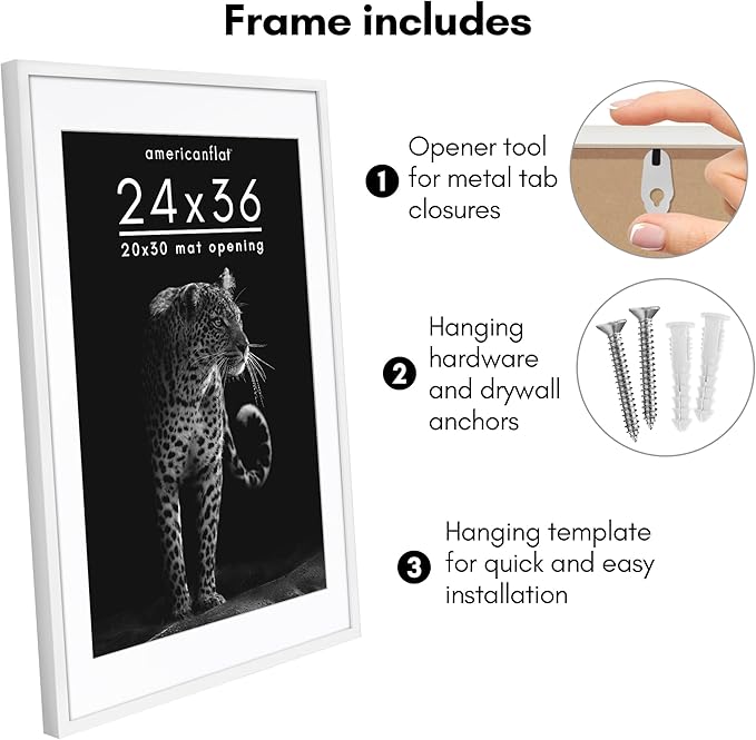 Americanflat 24x36 Poster Frame with Polished Plexiglass - Use as 20x30 Frame with Mat or Display 24x36 Photo Without Mat - Soho Collection - Deep Molding Picture Frames for Wall Display - White