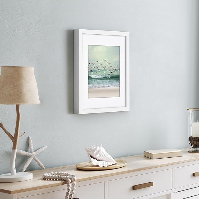 Americanflat 11x14 Picture Frame with Shatter-Resistant Glass - Use as 8x10 Frame with Mat or Display 11x14 Photo Without Mat - Soho Collection - Deep Molding Picture Frames for Wall Display - White
