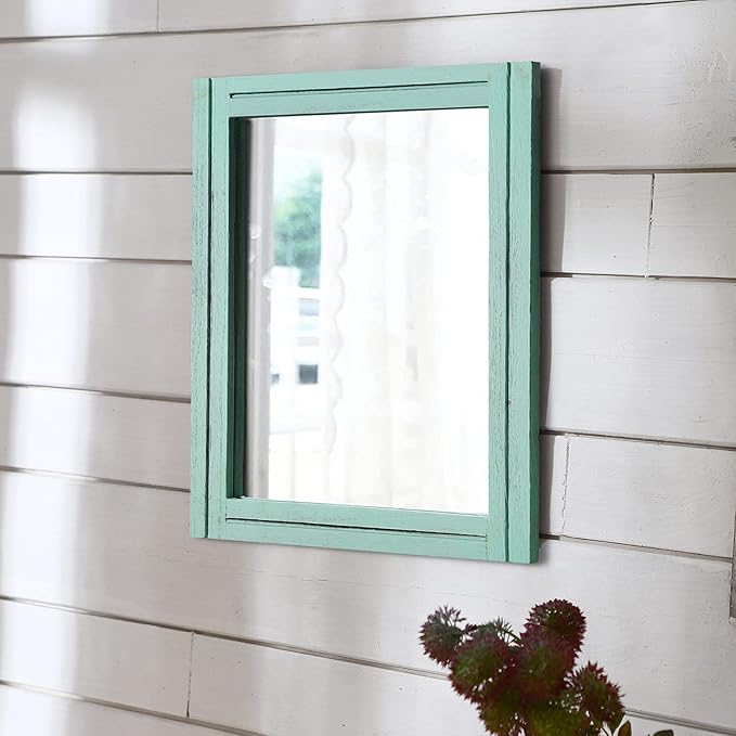 AAZZKANG Rectangle Wall Mirror with Wood Framed Modern Hanging Mirrors Decor for Bedroom Bathroom Living Room Entrance Green Large 20"x16"
