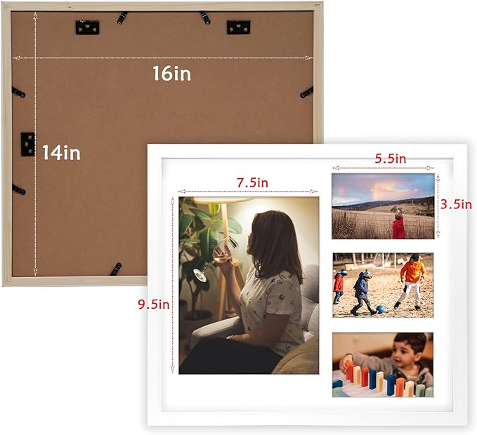 Golden State Art, Set of 2, 14x16 White Wood Picture Frame - White Mat for 8x10 And 4x6 Photos - Tempered Glass, Sawtooth Hanger, Swivel Tabs - Wall Mounting - Great for Gift