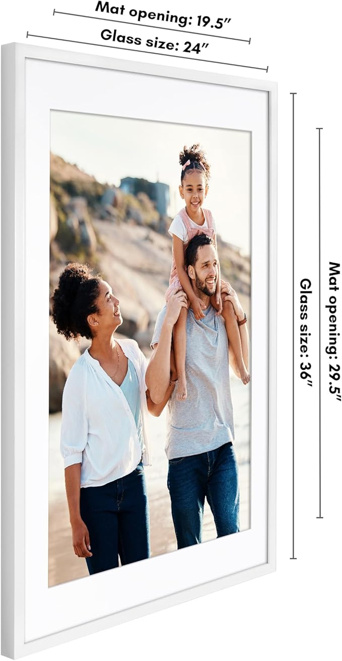 Americanflat 24x36 Poster Frame with Polished Plexiglass - Use as 20x30 Frame with Mat or Display 24x36 Photo Without Mat - Soho Collection - Deep Molding Picture Frames for Wall Display - White