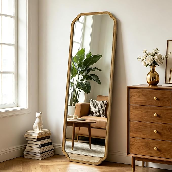 WallBeyond Full Length Mirror Wall Mounted 65"x22", Rustic Wooden Frame Floor Mirror, Large Full Body Mirror for Bedroom, Leaning or Hanging Against Wall (Natural Solid Wood)