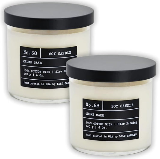 Lulu Candles | Crumb Cake | Luxury Scented Soy Jar Candle | Hand Poured in The USA | Highly Scented & Long Lasting- 6 Oz. 2 Pack