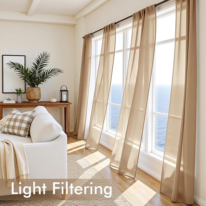 MIULEE Brown Sheer Curtains 84 Inches Long, 4 Panels Set, Rod Pocket Voile Drapes Light Filtering and Semi Transparent, Elegant Window Treatments for Bedroom Living Room,42 x 84 Inches