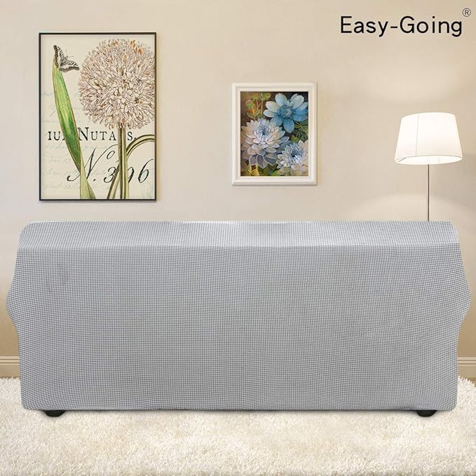 Easy-Going Stretch Sofa Slipcover 1-Piece Sofa Cover Furniture Protector Couch Soft with Elastic Bottom for Kids, Polyester Spandex Jacquard Fabric Small Checks (Sofa, Silver Gray)