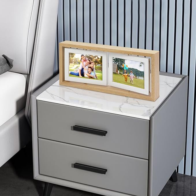 ZEEYUAN 4x6 Desk Picture Frame Rotating 4x6 Floating Photo Frame Wooden Double Side Frame Tabletop for Office Home Decor