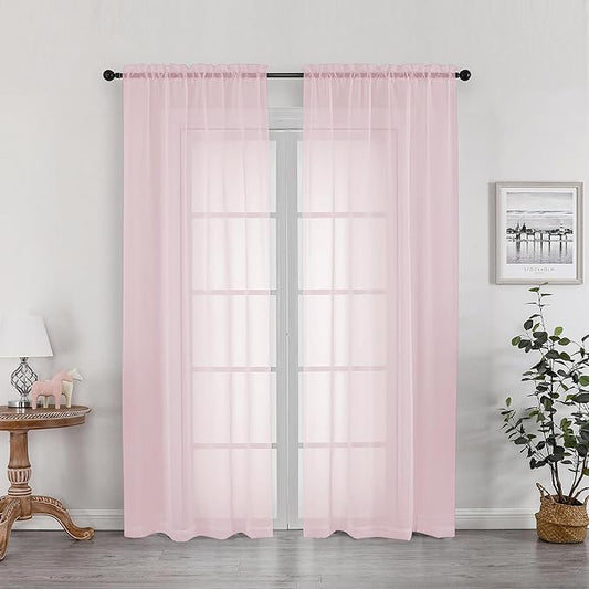 OWEINE Sheer Curtains 78 Inches Long 2 Panels Set, Rod Pocket Fimly Voile Solid Blush Window Curtain Panels for Living Room Bedroom, Soft Voile Sheer Curtains & Drapes, Total 78 Inches Width