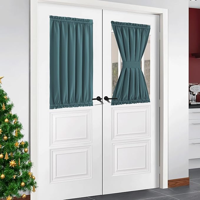 NICETOWN Blackout Curtains for French Door Window - Room Darkening Thermal Insulated Curtain Panel for Kitchen/Bathroom/Front Door, 54W by 40L inches, Sea Teal, 1 Panel