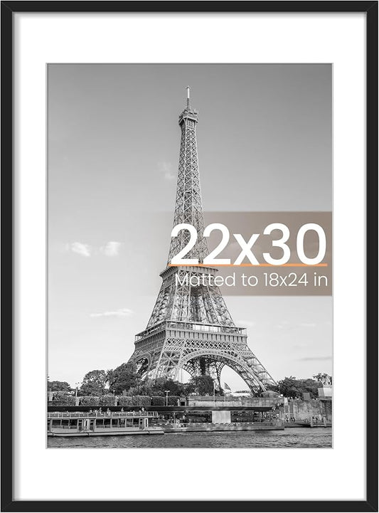 upsimples 22x30 Picture Frame, Display Pictures 18x24 with Mat or 22 x 30 Without, Wall Hanging Poster Frames, Black, 1 Pack