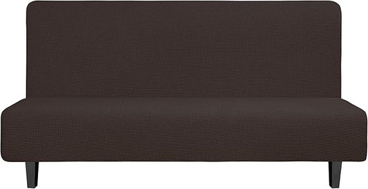 Easy-Going Stretch Futon Slipcover Armless Sofa Cover Furniture Protector Without Armrests Slipcover Soft with Elastic Bottom for Kids, Spandex Jacquard Fabric Small Checks(futon,Chocolate)