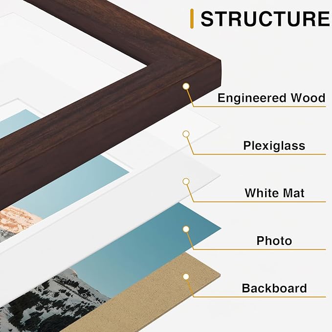 Vittanly 15 Pack Picture Frames Collage Wall Decor for Mounting or Tabletop Display, Gallery Frame Set for Family, Multi Sizes Including 3pcs 8x10, 6pcs 5x7, 6pcs 4x6, Light Brown
