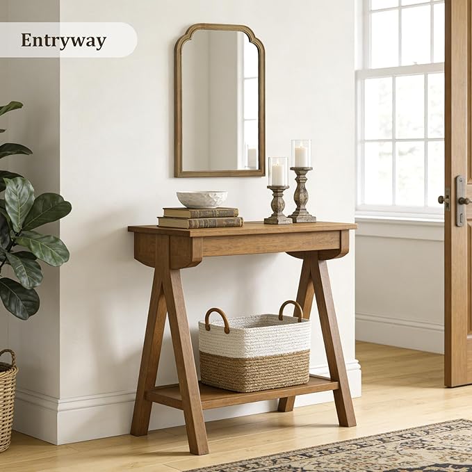 WallBeyond Wood Frame Wall Mirror Rounded Corner Arch Rectangle Mirror for Entryway, Living Room or Bedroom Home Decor - Light Woodgrain [20" x 30" Natural ]