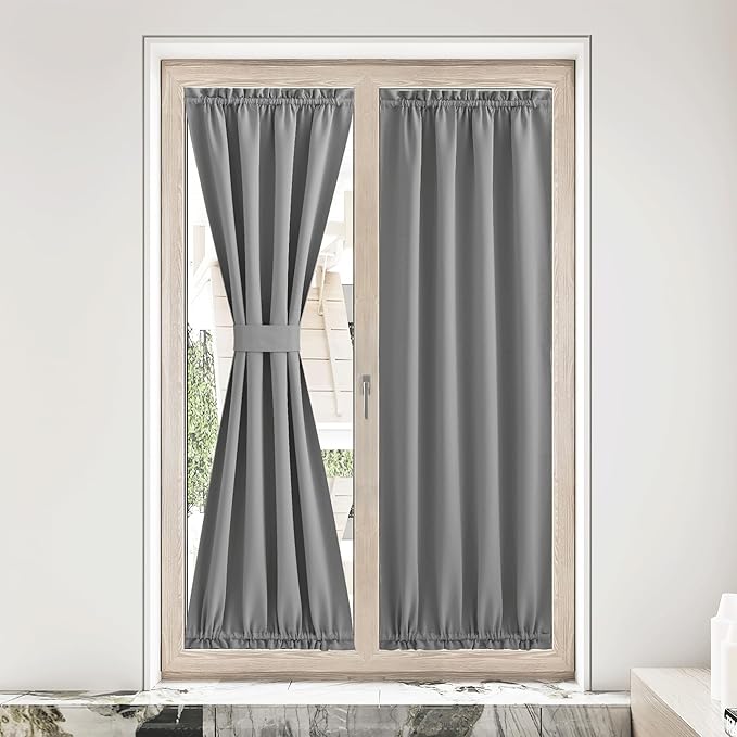 NICETOWN Blackout Curtain Panel for Front Kitchen Door Window Curtains Thermal Insulated Rod Pocket Drapes for Bedroom Glass Door with Tieback W36 x L80, Silver Grey, 1 Panel