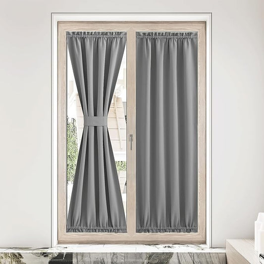 NICETOWN Blackout Curtain Panel for Front Kitchen Door Window Curtains Thermal Insulated Rod Pocket Drapes for Bedroom Glass Door with Tieback W36 x L80, Silver Grey, 1 Panel