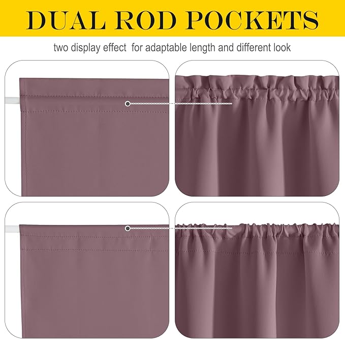 NICETOWN French Door Curtains for Kitchen Farmhouse Blackout Door Covering for Privacy Thermal Insulated Tie Up Shade Light Blocking Doorway Blinds for Bedroom, W36 x L80 Inch, 1 PC, Dry Rose