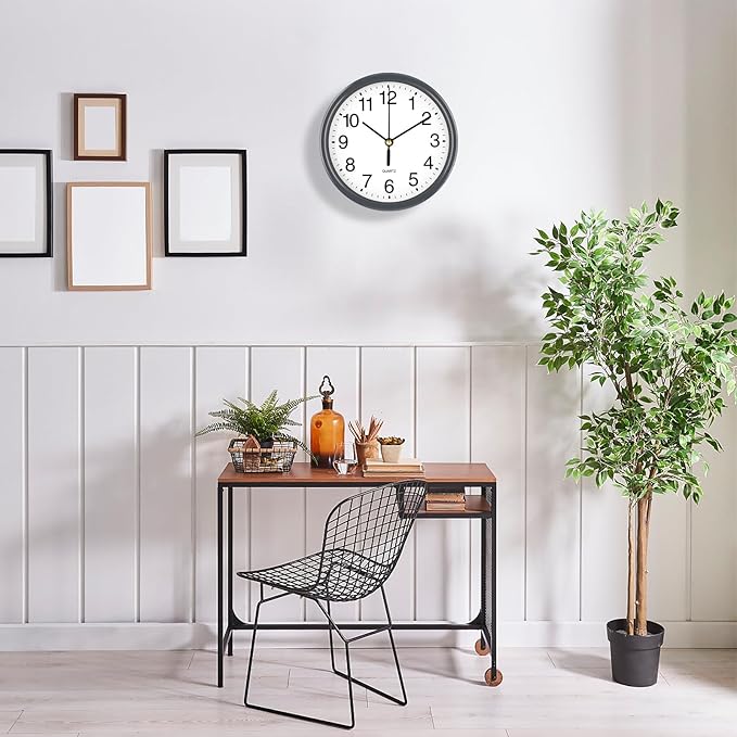 Silent Wall Clock Non Ticking, 6 Inch Wall Clocks Battery Operated, Small Analog Clock for Bedroom Home Office Kitchen Bathroom School, Easy to Read(Gray)
