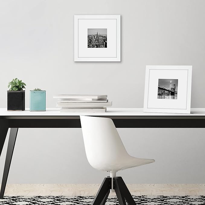Americanflat 8x8 Picture Frame with Shatter-Resistant Glass - Use as 4x4 Frame with Mat or Display 8x8 Photo Without Mat - Signature Collection - Square Frames for Tabletop and Wall Display - White