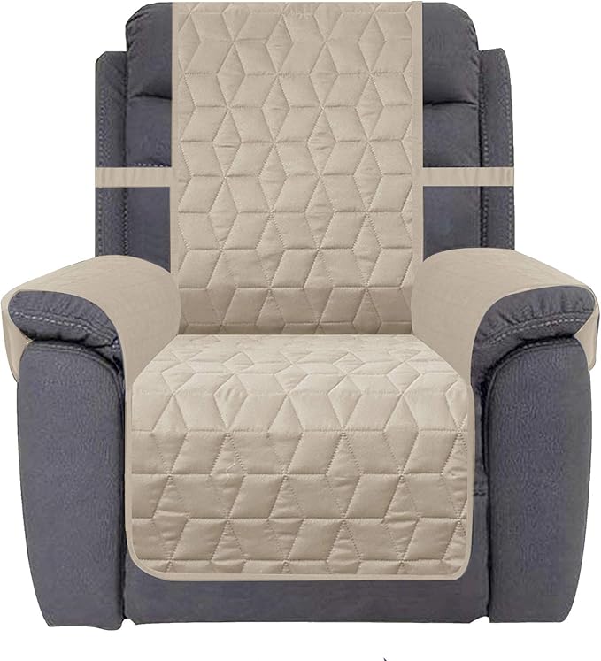 Ameritex Waterproof Nonslip Recliner Cover Christmas Decor Stay in Place, Dog Couch Recliner Cover Furniture Protector for Pets and Kids (Beige, 23'')