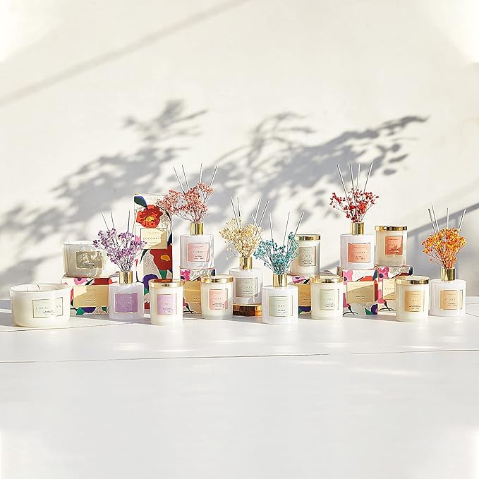 Cocorr??na Premium Reed Diffuser Set with Preserved Baby's Breath & Cotton Stick Coconut Lime | 6.7oz Scent Fragrance Oil Diffuser for Bedroom Bathroom Home D??cor