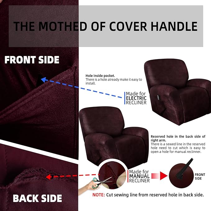 ANARACHON Leather Like Recliner Chair Covers Heavy Duty, 4 Pieces Recliner Cover for Recliner Chair, Leather Cover for Recliner slipcovers Washable for Pets (Wine)