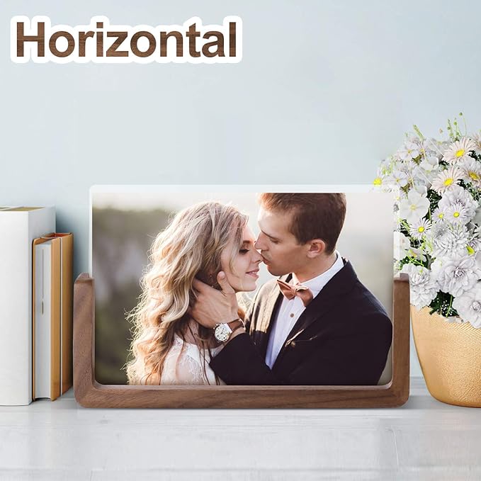 Mixoo 5x7 Picture Frame 2 Pack - Double Rustic Vintage Wooden Picture Frames 5x7 inch with Walnut Wood Base and High Definition Break Free Acrylic Glass Covers for Tabletop Desktop Display ( 5x7" Horizontal + Vertical)