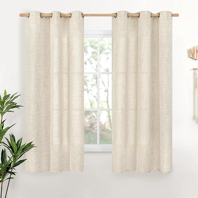 YoungsTex Linen Curtains 63 Inch Length for Living Room - Semi Sheer Window Drapes Light Filtering with Bronze Grommet Textured Rustic for Bedroom Dining Farmhouse, 2 Panels, 42 x 63 Inch