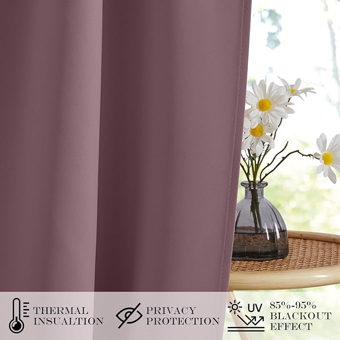 NICETOWN French Door Curtains for Kitchen Farmhouse Blackout Door Covering for Privacy Thermal Insulated Tie Up Shade Light Blocking Doorway Blinds for Bedroom, W36 x L80 Inch, 1 PC, Dry Rose
