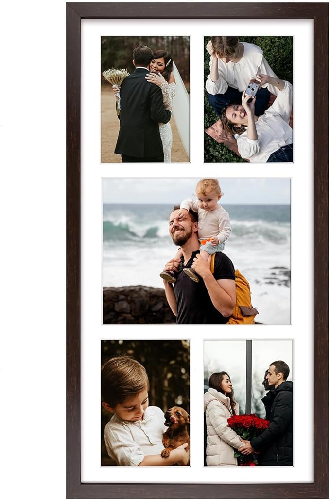 Golden State Art 12x24 Dark Brown Wood Picture Frame - White Mat for 8x10 and 5x7 Photos - Real Glass, Sawtooth Hanger, Swivel Tabs - Wall Mounting - Great for Posters, Weddings, and Engagements