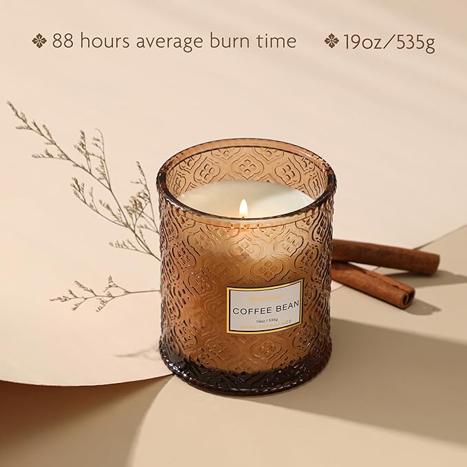 Coffee Scented Candles, Christmas Winter Candle Gifts for Women Large Natural Soy Candle, 88 Hours Burning Time, Decorative Candles in Glass, 19oz