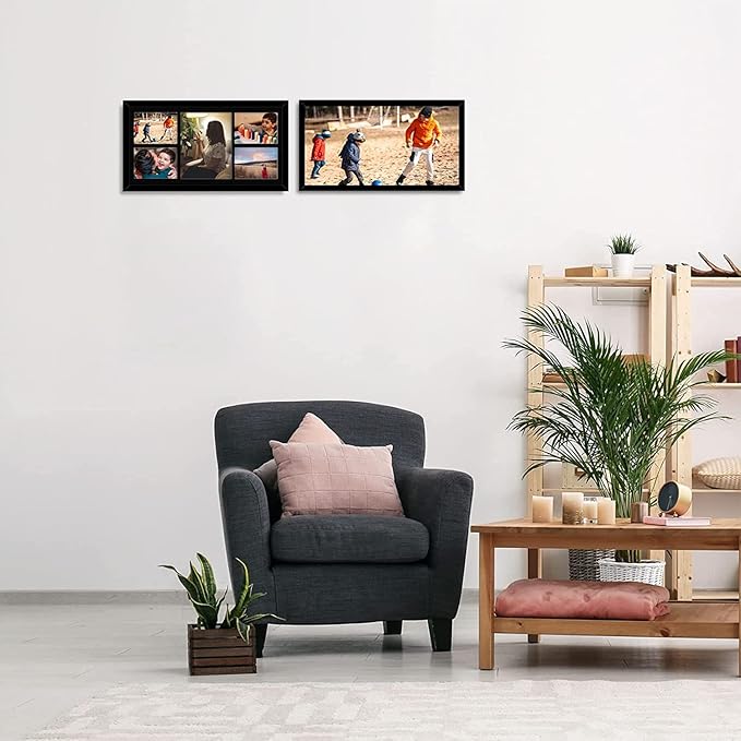 Golden State Art, Set of 6, 12x24 Black Wood Picture Frame - Black Mat for 8x10 And 5x7 Photos - Tempered Glass, Sawtooth Hanger, Swivel Tabs - Wall Mounting - Great for Gift