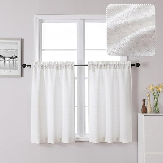Chyhomenyc Bennet Natural Linen Curtains 30 Inch Length, Faux Linen Textured Small Cafe Curtains, Light Filtering Short Curtains for Bathroom Curtains Window, 30x30 Inch, 2PCS, Natural