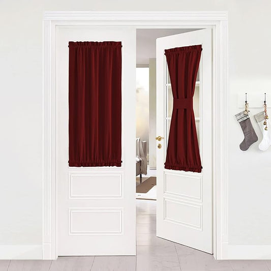 NICETOWN French Door Curtain Panel - Thermal Insulated Blackout Sliding/Sidelights Door Curtain Shade for Kitchen Window Valentine Christmas Decor (One Panel, 25W by 40L Inches, Burgundy Red)