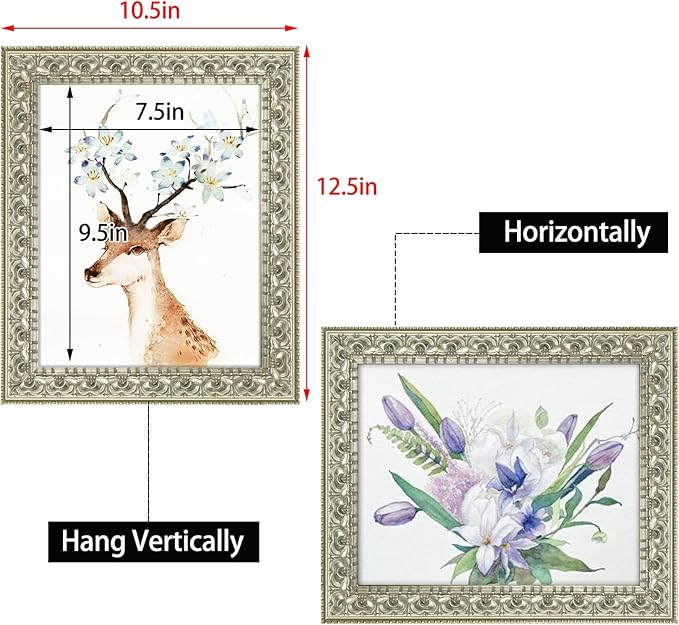 Golden State Art, 8X10 Ornate Finish Photo Frame, Silver Beige Color, Real Glass