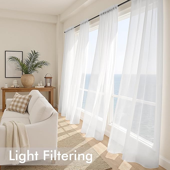 MIULEE White Sheer Curtains 84 Inches Long, 4 Panels Set, Light Filtering Rod Pocket Voile Drapes for Living Room and Bedroom, Airy Soft Fabric Window Treatments, 54 x 84 Inches