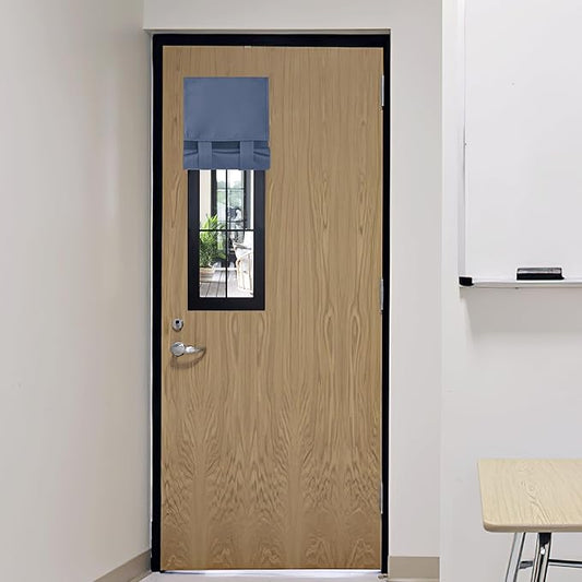RYB HOME Blackout French Door Curtain - Privacy Thermal Insulated Window Shades for Patio Kitchen Front Entry Back Door Glass Window, Self Adhesive No Drill, 1 Panel, 12" W x 40" L, Stone Blue