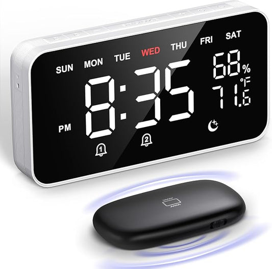 Dekala Bed Shaker Loud Alarm Clock for Heavy Sleepers Adults, Vibrating Dual Alarm Clocks for Bedrooms, Large Display Auto Dimmer,Temperature & Humidity Detect, 7-Day Programmable, Ideal Gift by Dekala