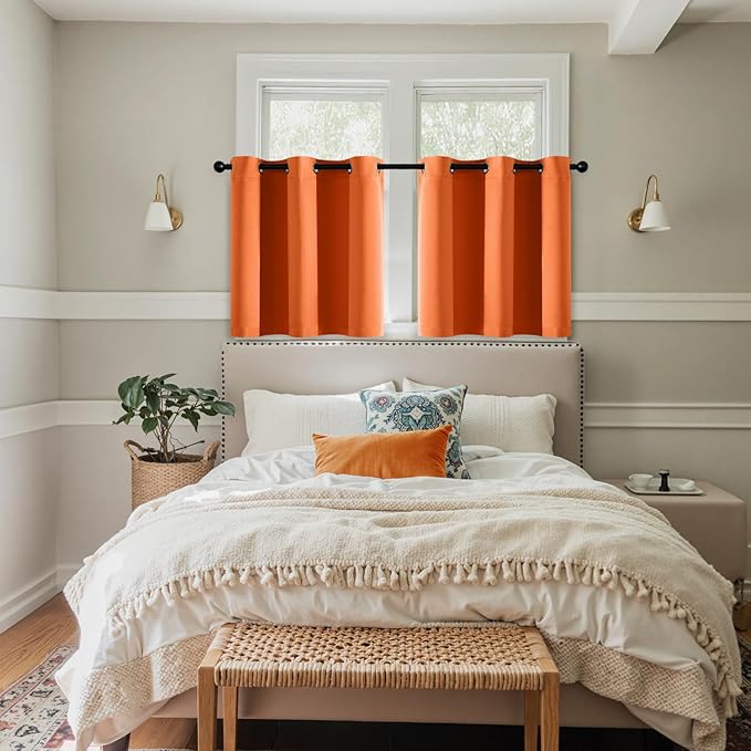 MIULEE Orange Blackout Curtains for Bedroom Living Room 36 Inches Long 2 Panels, Thermal Insulated Room Darkening Drapes Grommet Noise Reducing Light Blocking Window Treatments 40x36 Inch