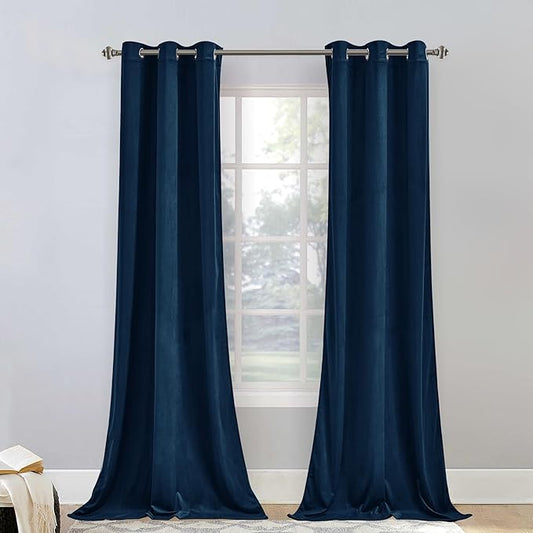 StangH Navy Blue Blackout Velvet Curtains for Bedroom Super Soft Thermal Insulated Window Drapes Luxury Home Decoration for Dining Room/Kitchen/Doorway, W42 x L84, 2 Panels