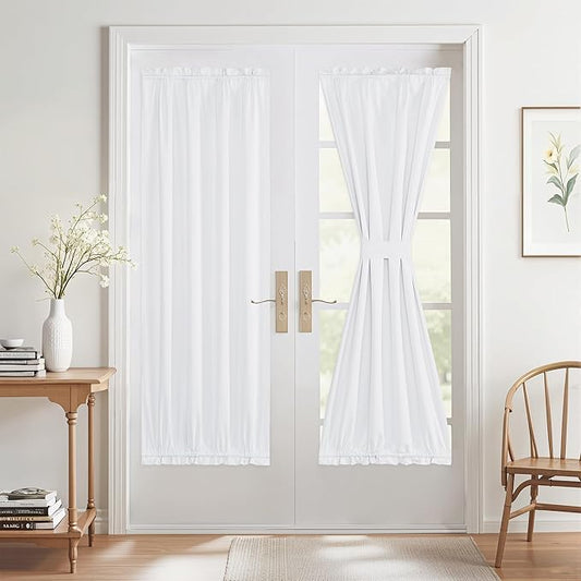 NICETOWN 100% Blackout Door Curtains 72 inches Long - Thermal Insulated Light Block Privacy French Door Sidelight Curtain Window Shades, 36 x 72 inch, 1 Panel, White