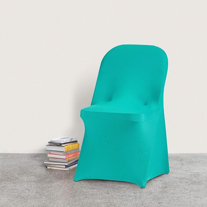 Peomeise Stretch Spandex Folding Chair Cover for Wedding Party Dining Banquet Event (Turquoise,25pcs)