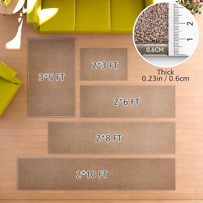 AREDO Runner Rug with Non Slip Rubber Backing, Washable Soft Floor Carpet for Kitchen, Hallway, Entryway Indoor, Bedroom, Laundry, Low Pile Area Rugs, Solid color with Pointillism style, 2*8 ft BROWN