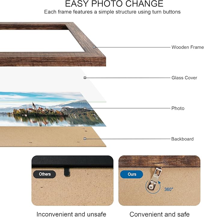 13x39 Puzzle Frame 2 Packs, Real Glass and Rustic Brown Wood Frame, Display Panoramic 13 x 39 Picture Frames - Horizontal or Vertical Wall Mounting