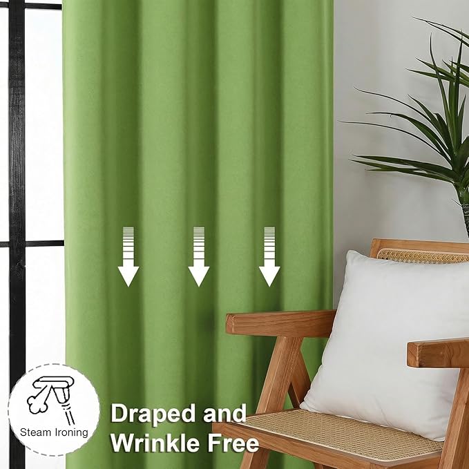Simplebrand Ava Lime Short Blackout Curtains for Bedroom 54 Inches Long 2 Panels Set, Solid Thermal Insulated, Energy Saving Window Treatment Curtains Blackout Drapes, W40 x L54 Inch
