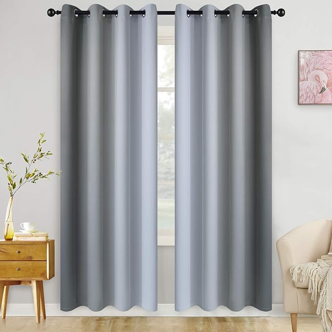 COSVIYA Grommet Ombre Room Darkening Curtains 84 inch Length 2 Panels, Gray and Grayish White Gradient Drapes Light Blocking Insulated Thermal Window Curtains for Bedroom/Living Room,52x84 inches