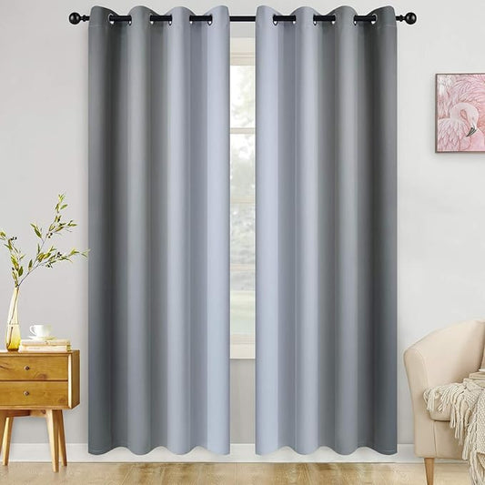 COSVIYA Grommet Ombre Room Darkening Curtains 84 inch Length 2 Panels, Gray and Grayish White Gradient Drapes Light Blocking Insulated Thermal Window Curtains for Bedroom/Living Room,52x84 inches