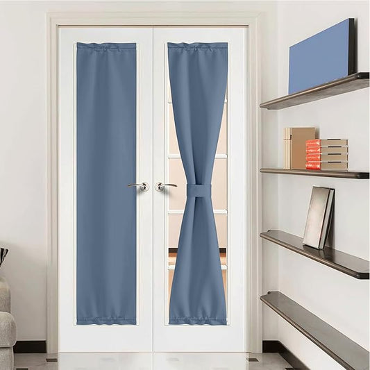 NICETOWN French Door Curtain - Privacy Blackout Covering, 12 x 72 inch Room Darkening Thermal Insulated Window Curtains for Side Patio Glass Door, Stone Blue, 1 Panel